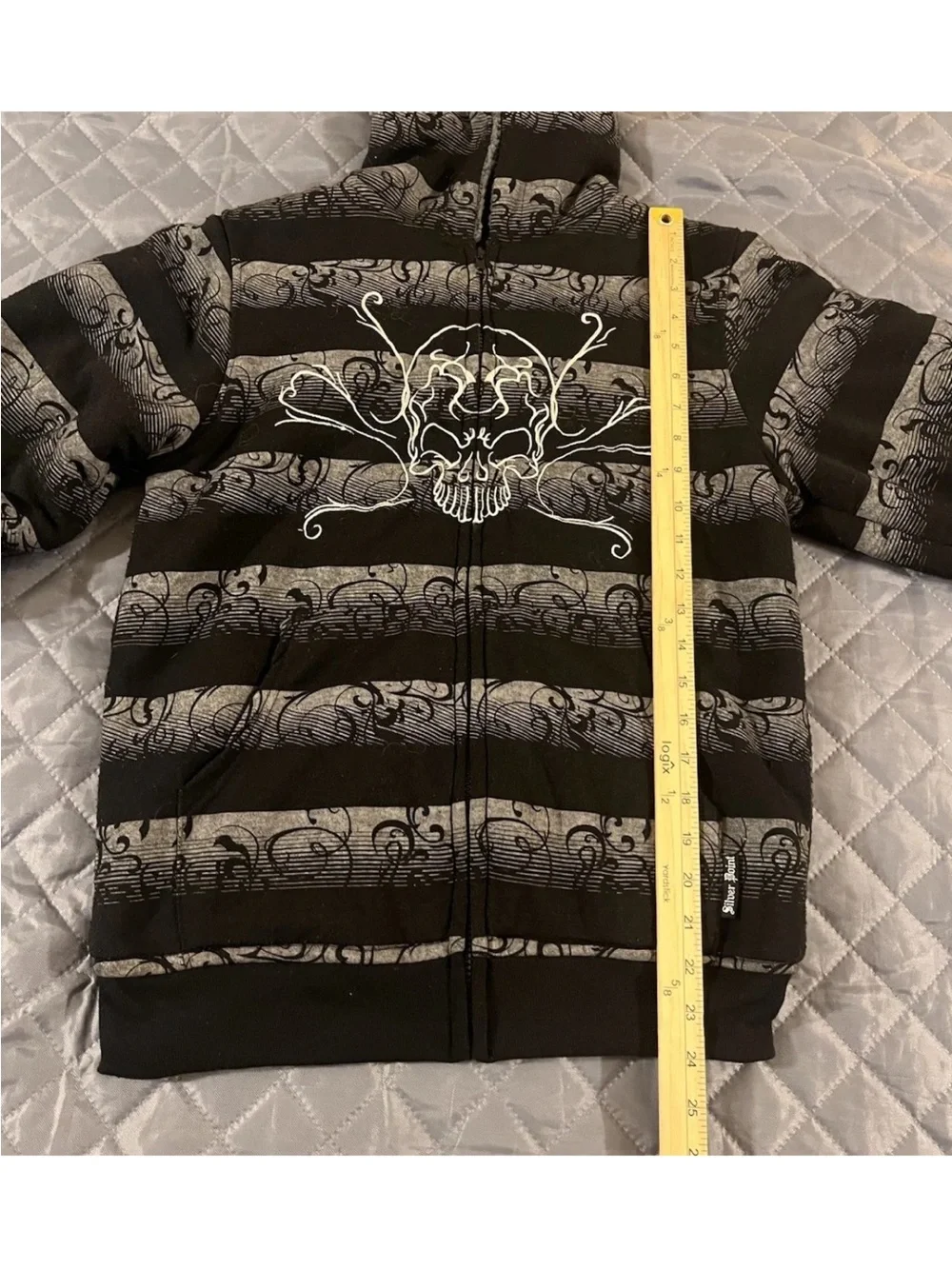 Silver Point Y2K Skull Tribal Grunge Skater Hoodie Sherpa Full Zip Boys L Men XS